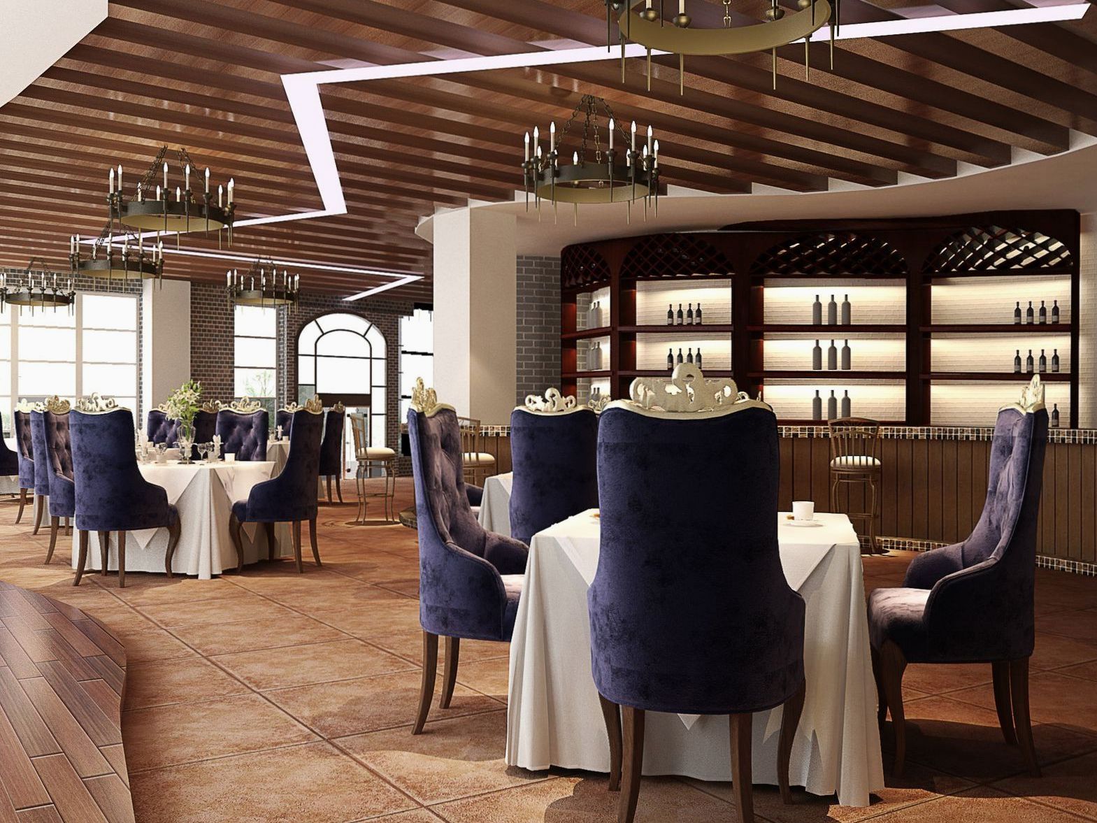 Set dining tables in the signature restaurant before evening service